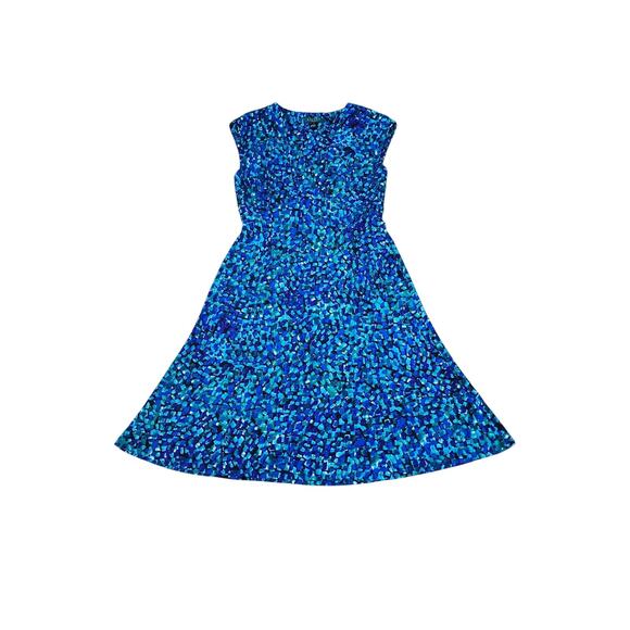 Lauren Ralph Lauren Midi A-Line Blue Abstract Print Dress 10 Whimsygoth Preppy - Picture 1 of 9